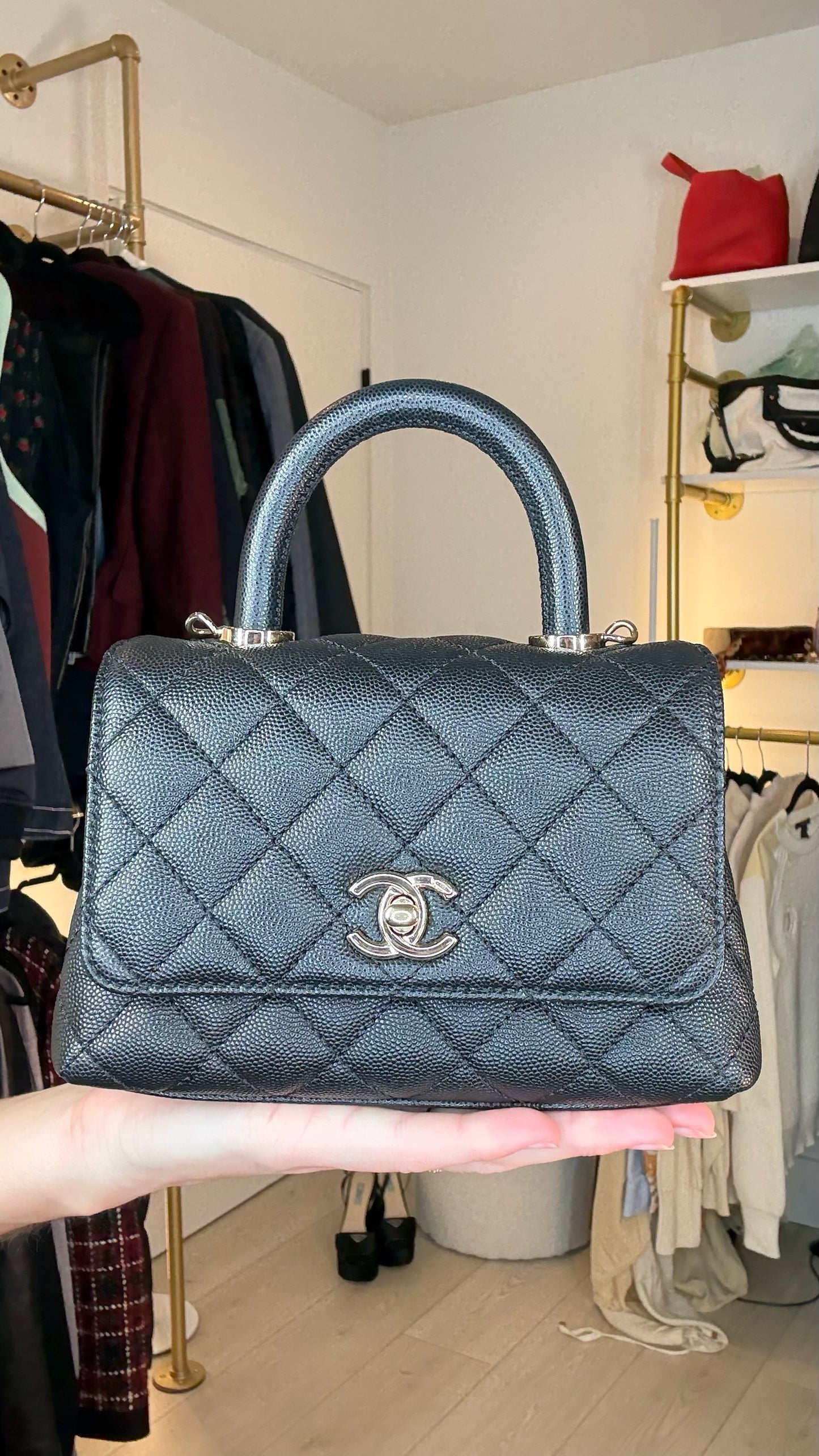 Black Caviar Top Handle Bag