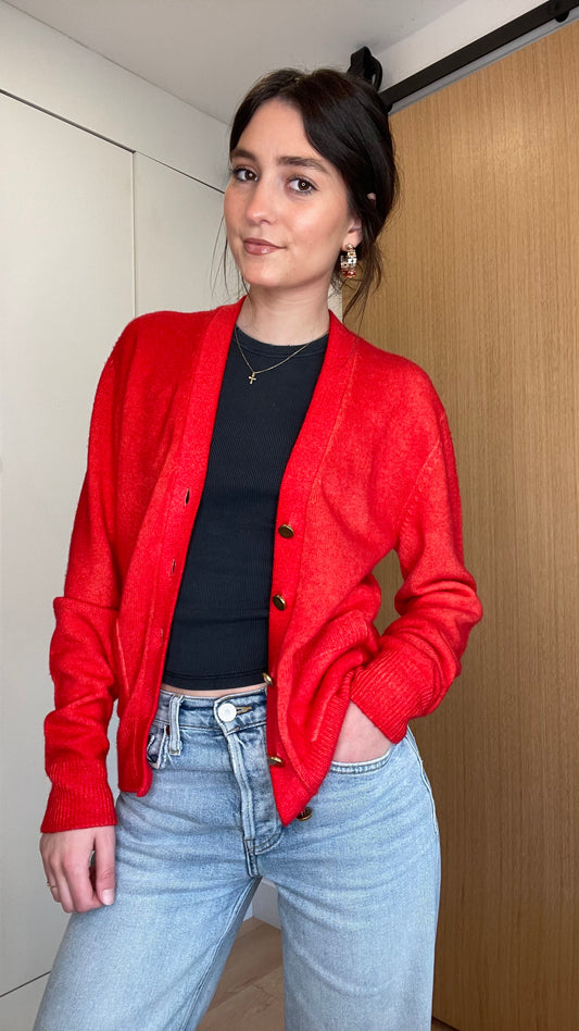 Red Cashmere Cardigan - S
