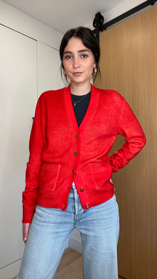 Red Cashmere Cardigan - S