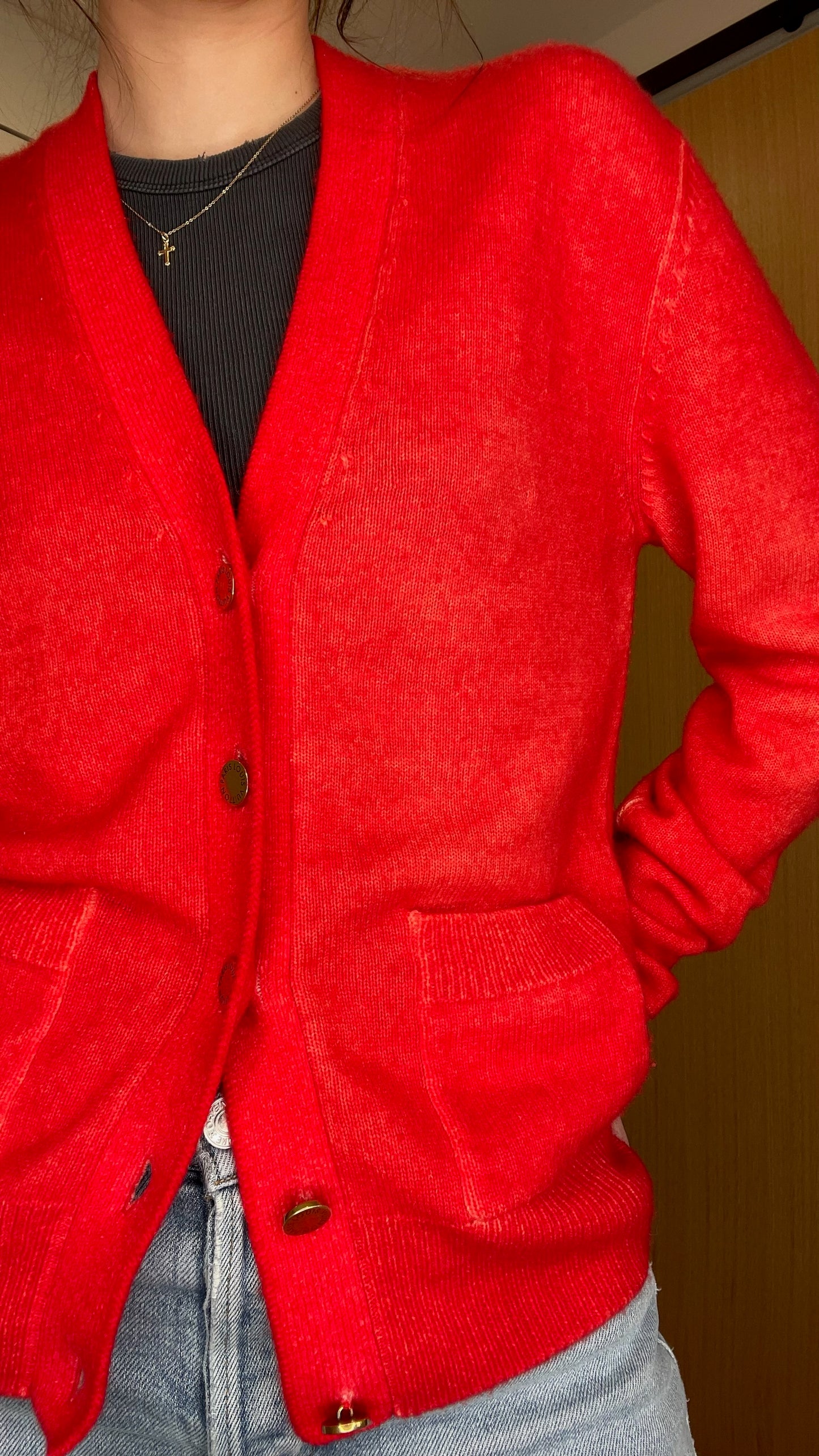 Red Cashmere Cardigan - S