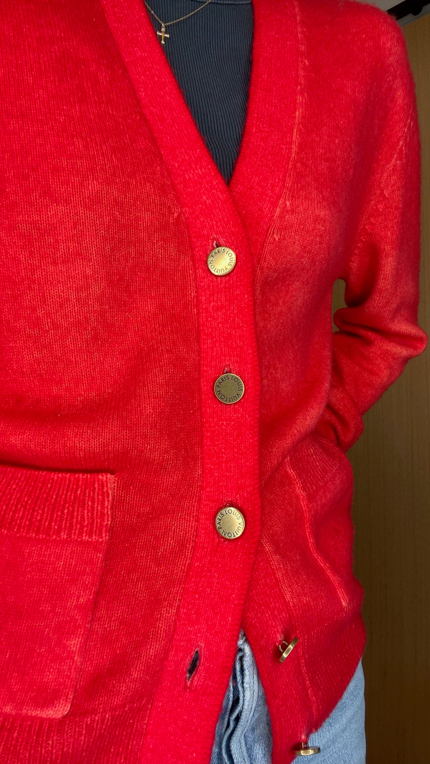 Red Cashmere Cardigan - S