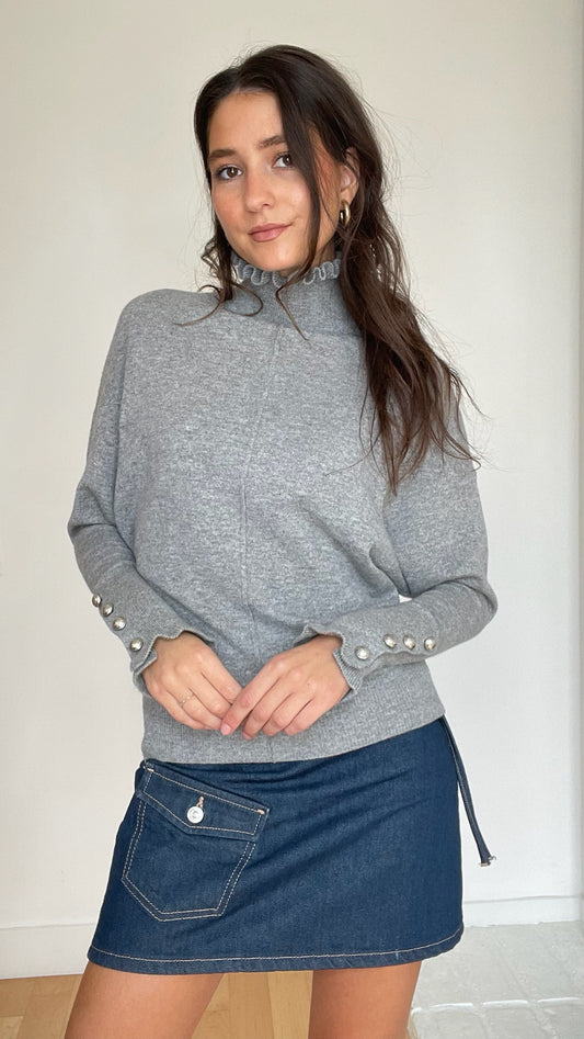 Grey Ruffled Top - XS