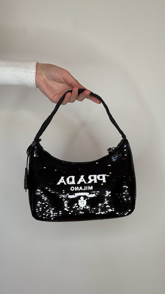 Black Sequins Logo Bag