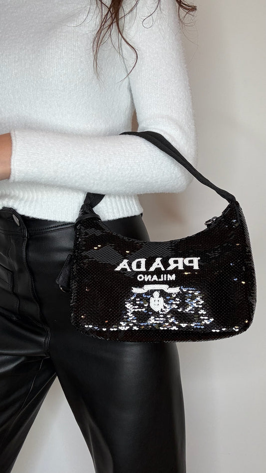 Black Sequins Logo Bag