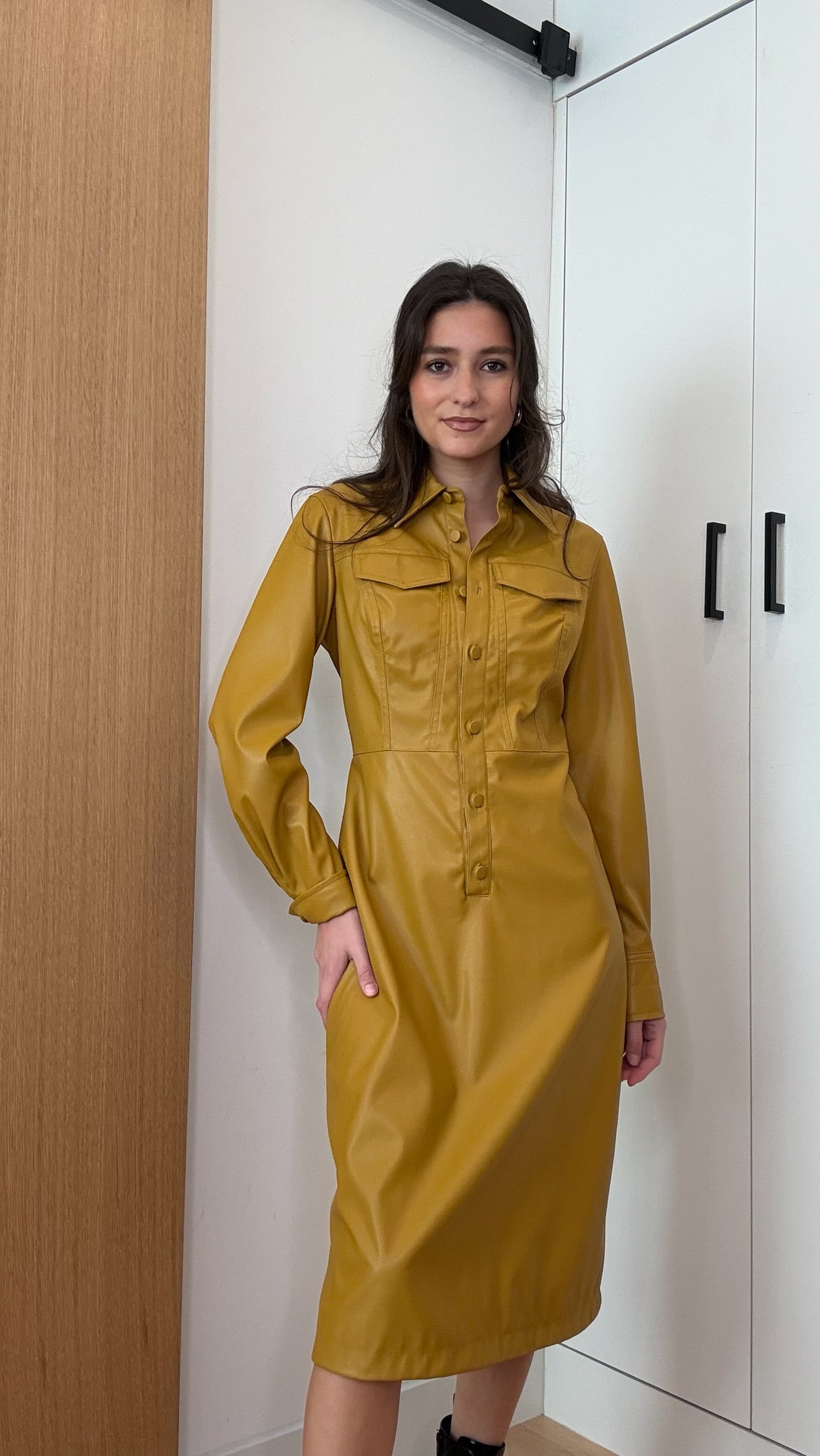 Mustard Faux-Leather Dress - 2