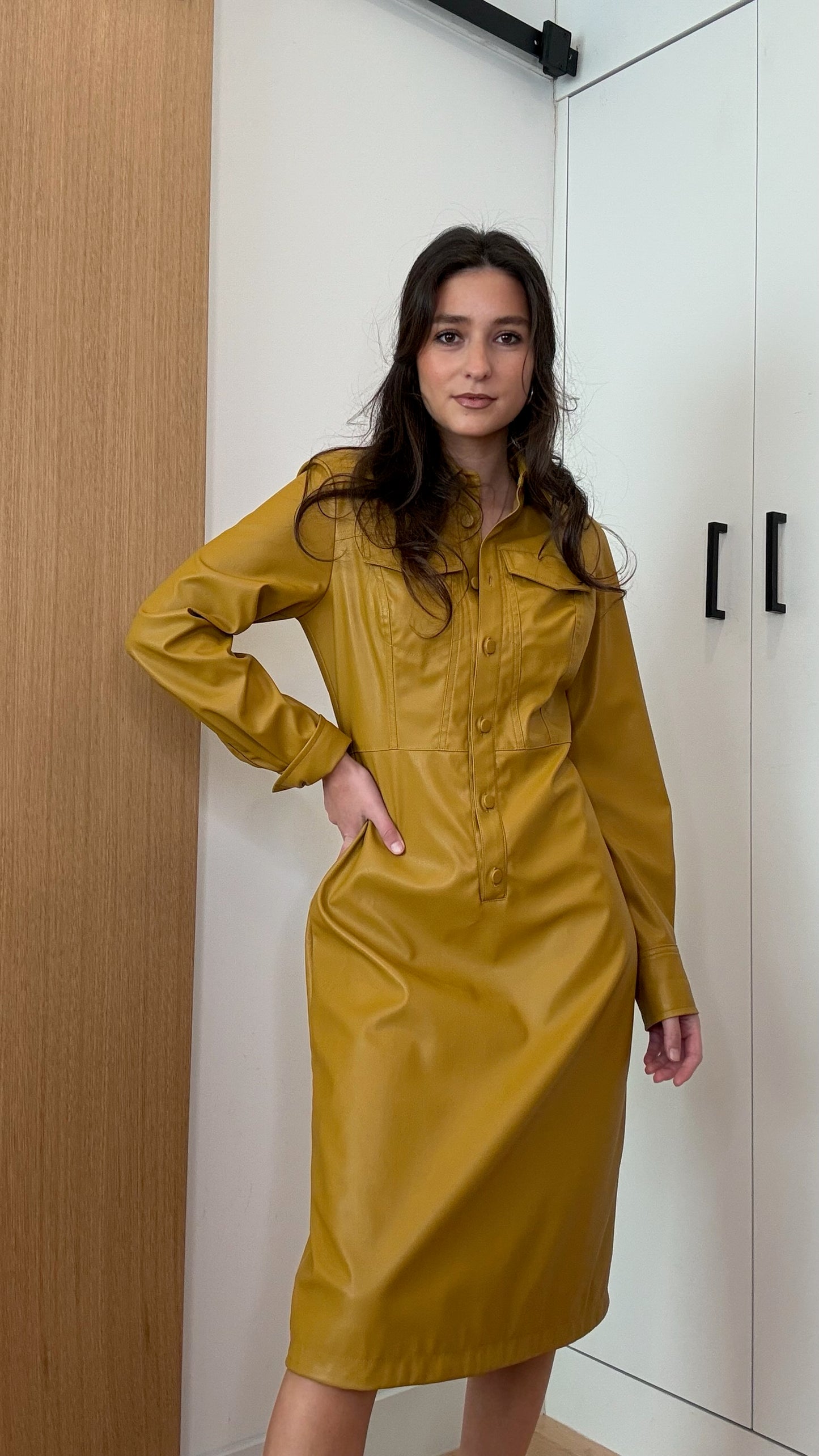 Mustard Faux-Leather Dress - 2