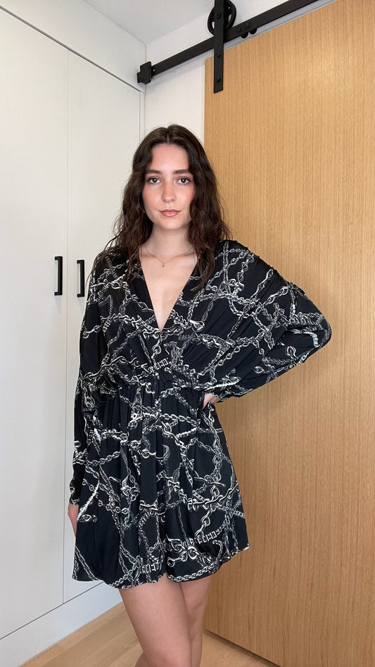 Black Chain Print Dress - M