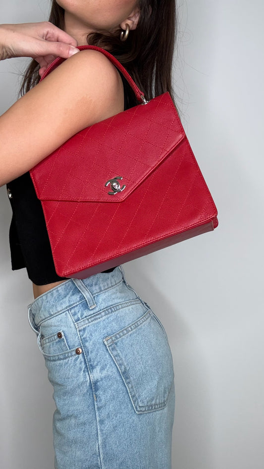 Red Caviar Top Handle Bag