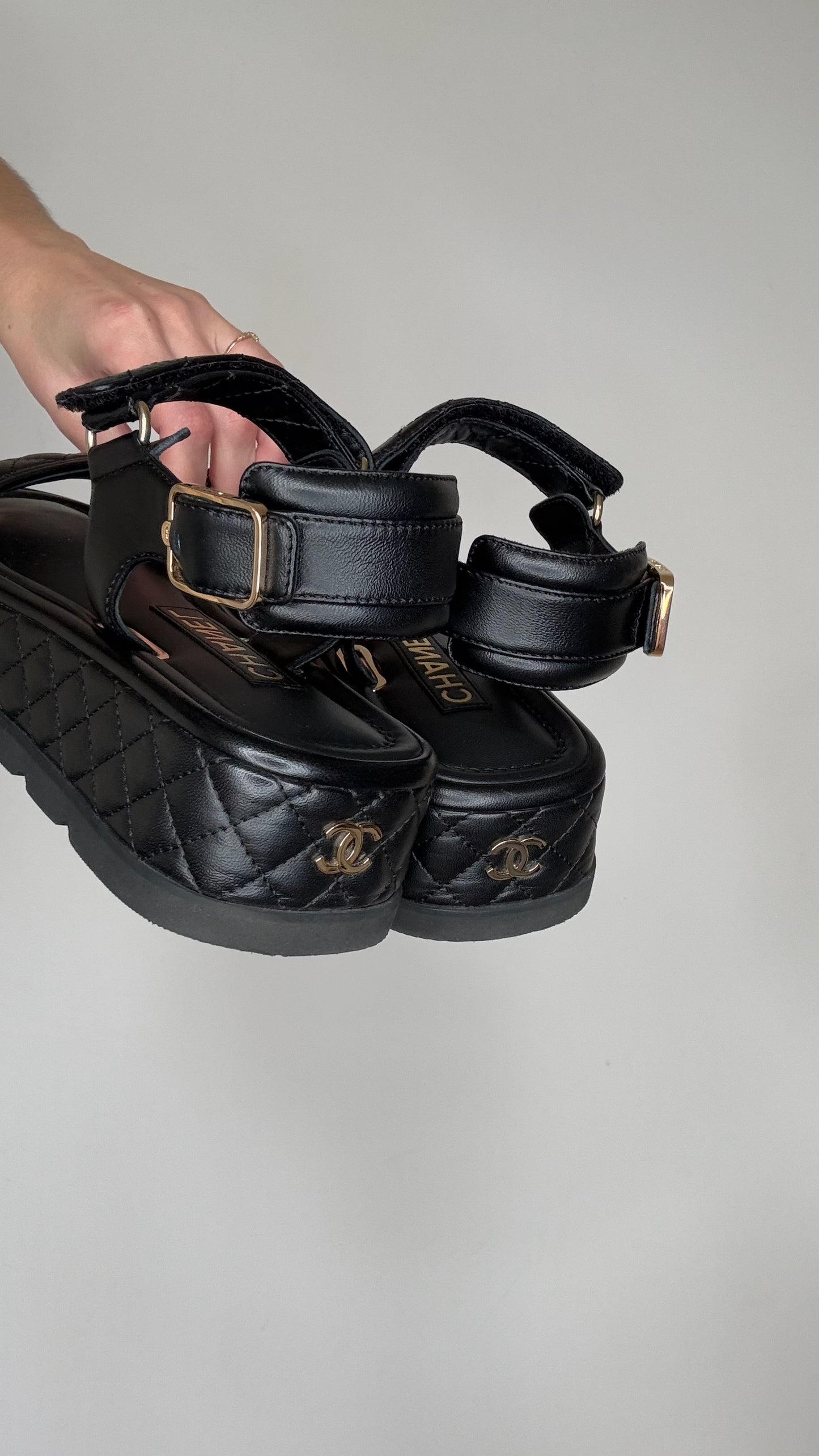 Black Leather Sandals - 9.5