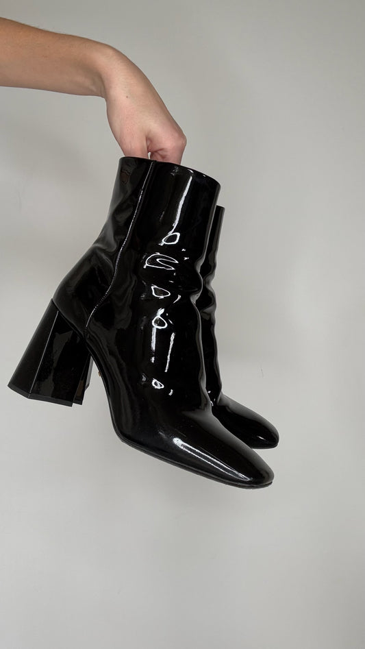 Black Patent Leather Boots - 10