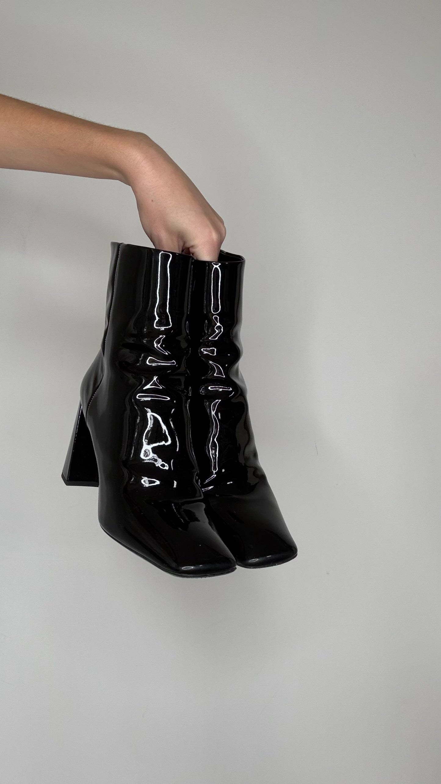 Black Patent Leather Boots - 10