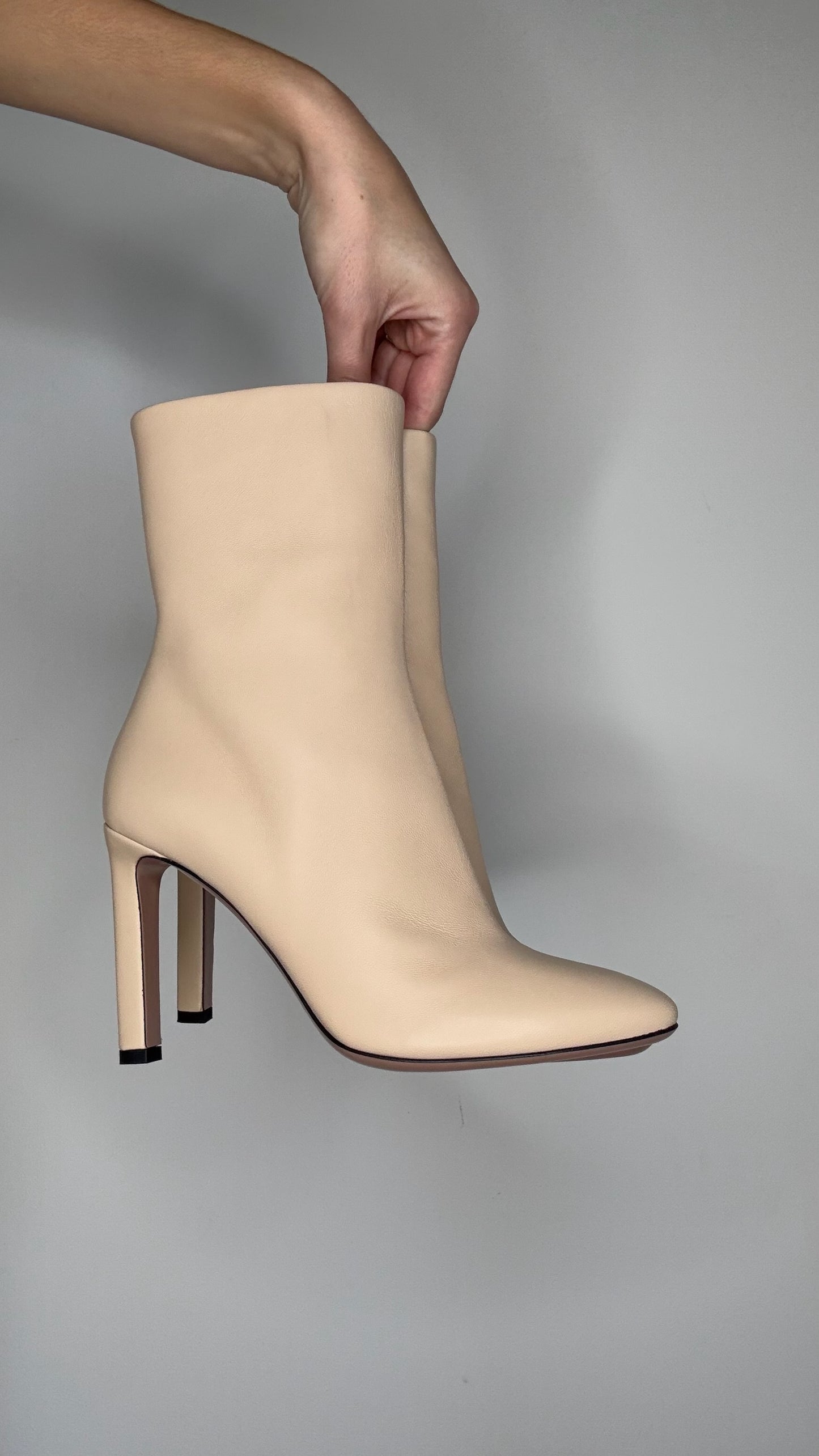 Cream Leather Heeled Boots - 7.5