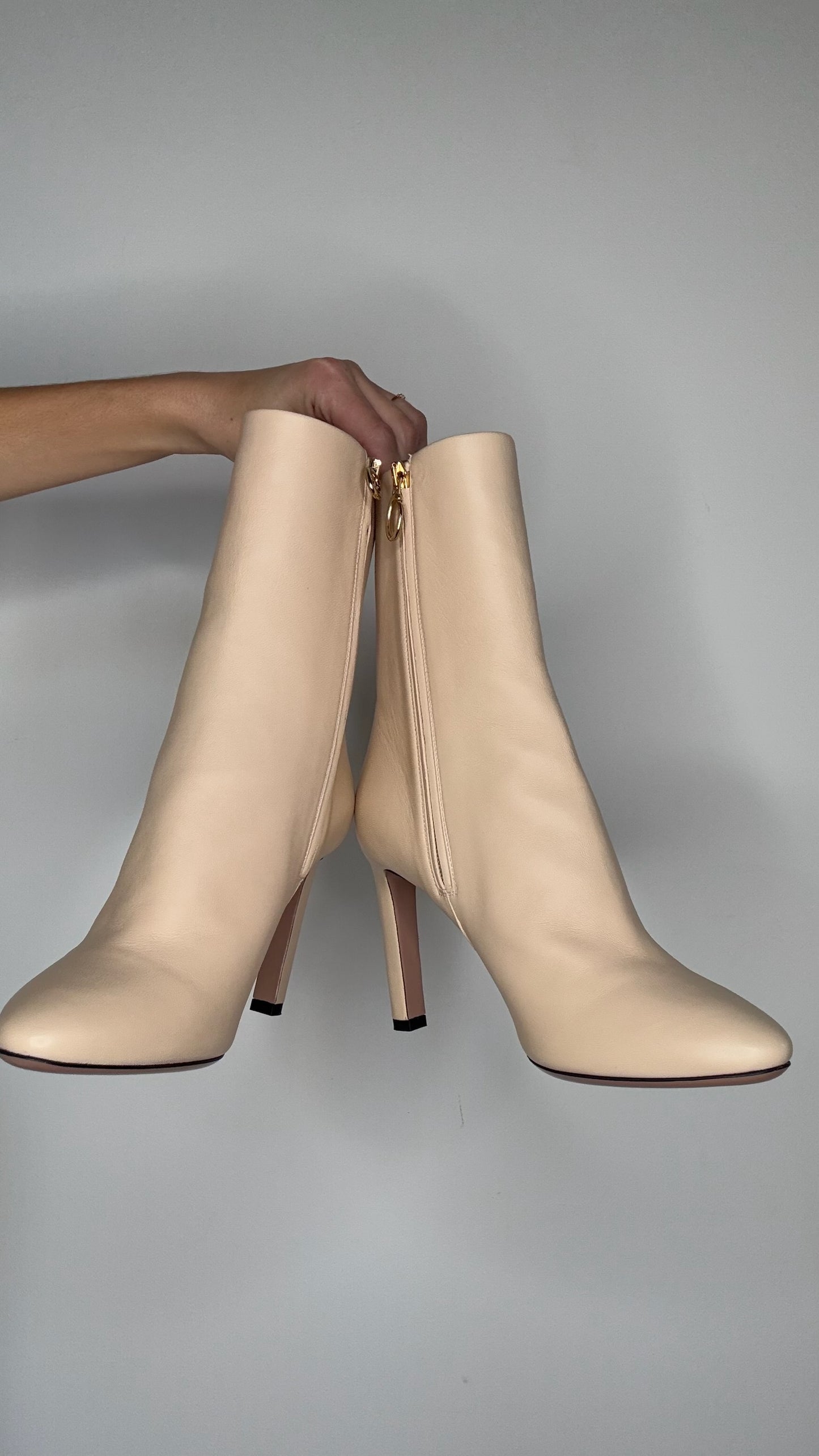 Cream Leather Heeled Boots - 7.5