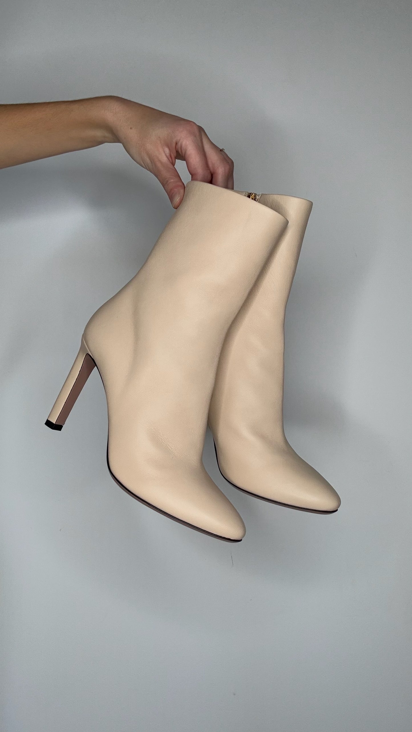 Cream Leather Heeled Boots - 7.5