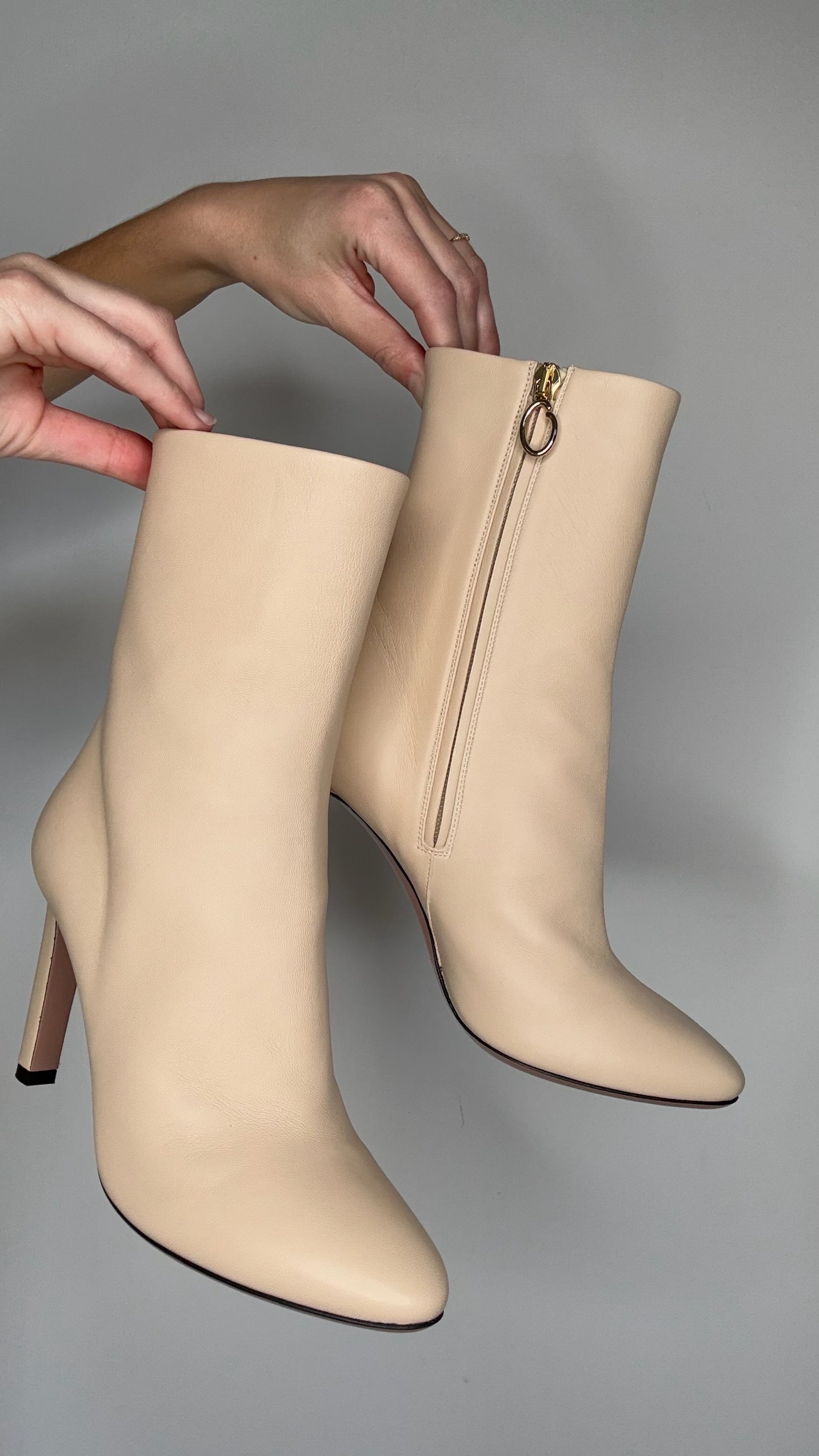 Cream Leather Heeled Boots - 7.5