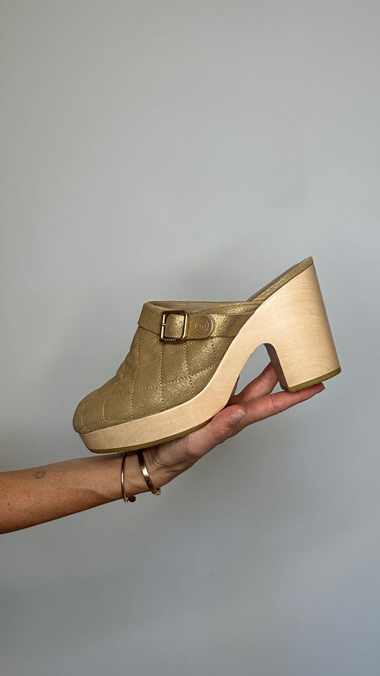 Gold Suede Clogs -11