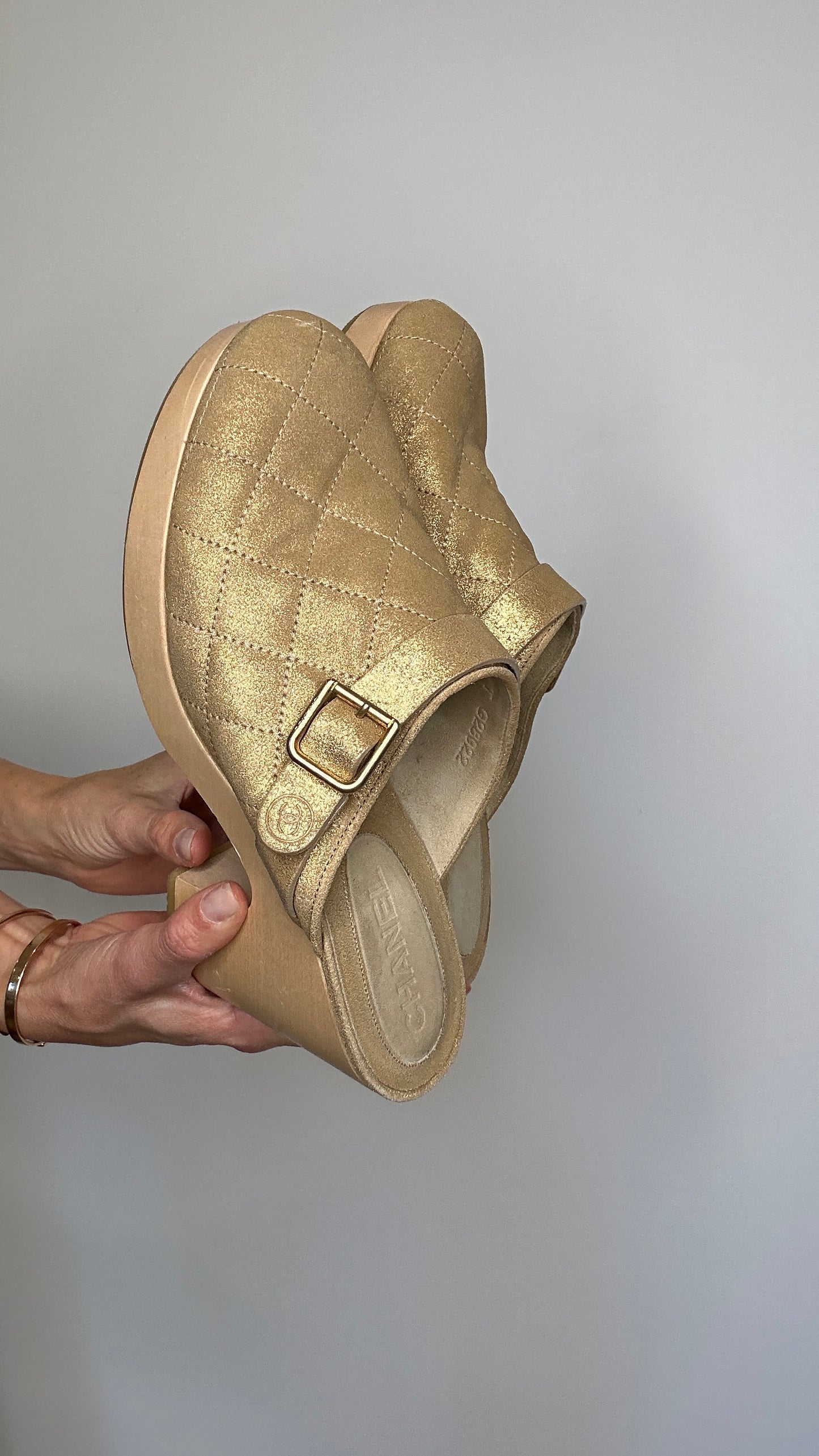 Gold Suede Clogs -11