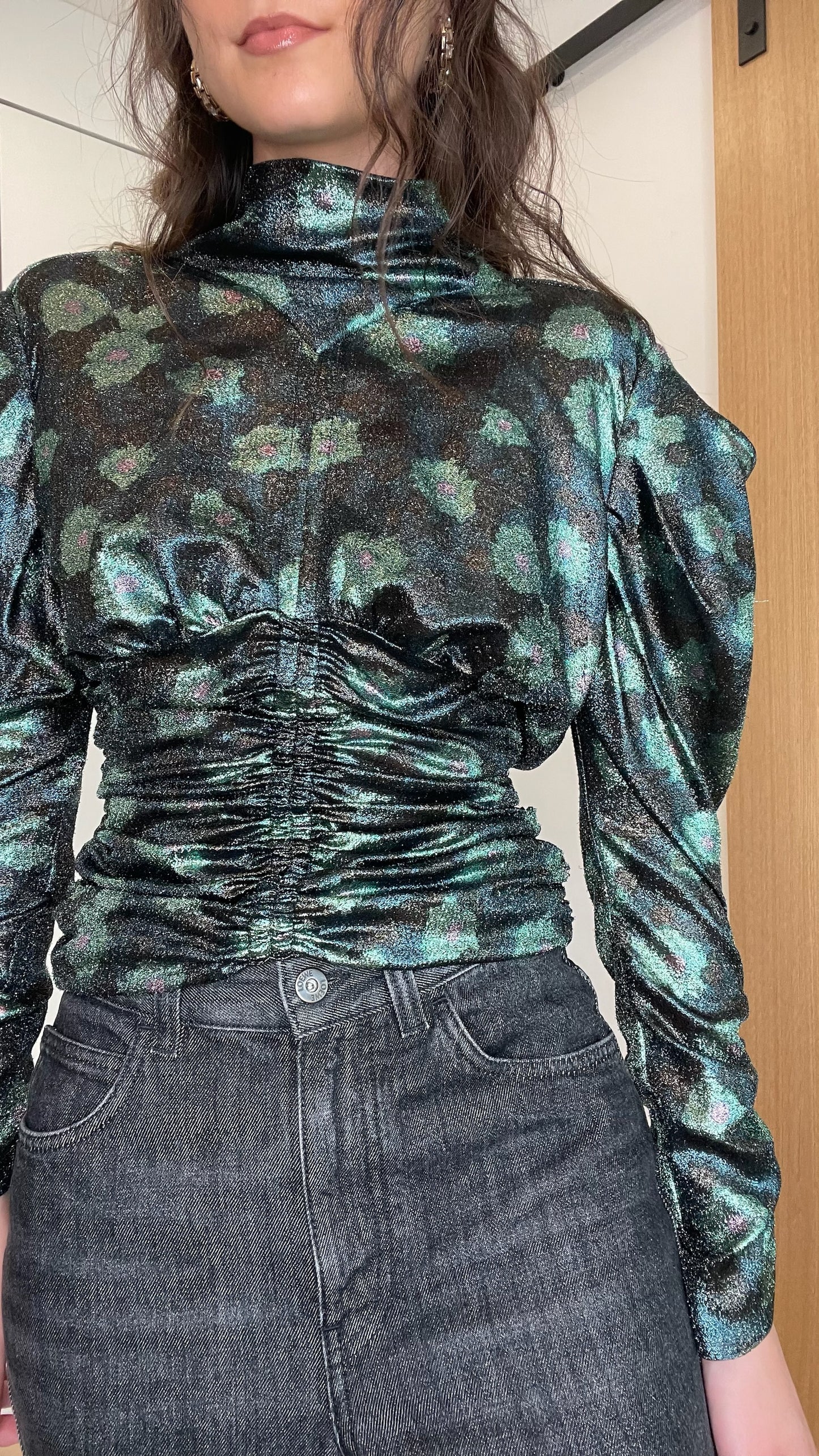 Metallic Green Blouse - XS