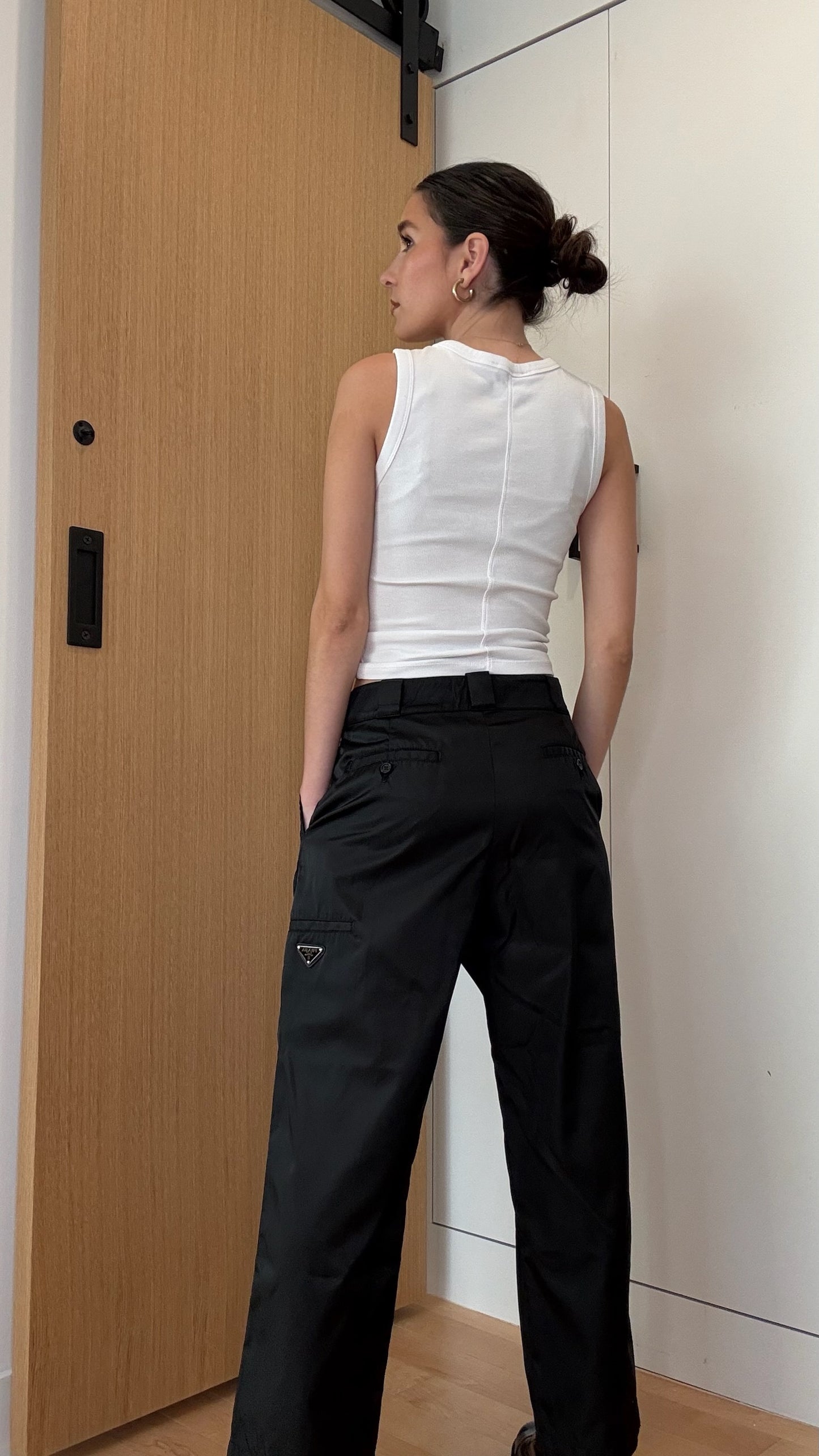 Black Nylon Logo Pants - M