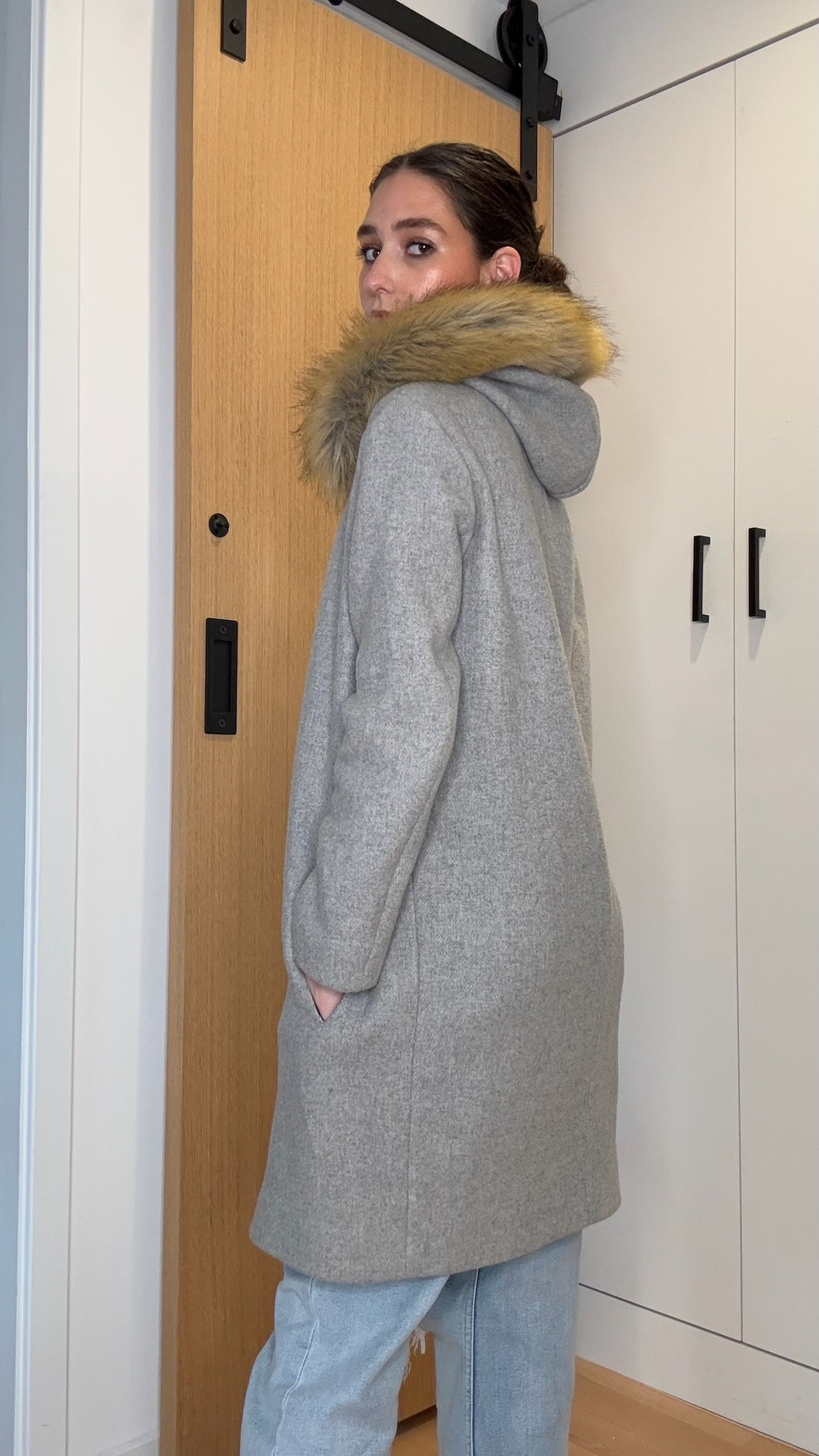 Maje Grey Coat with Fur - S