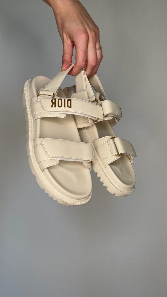 Dior Cream Logo Sandals - 7