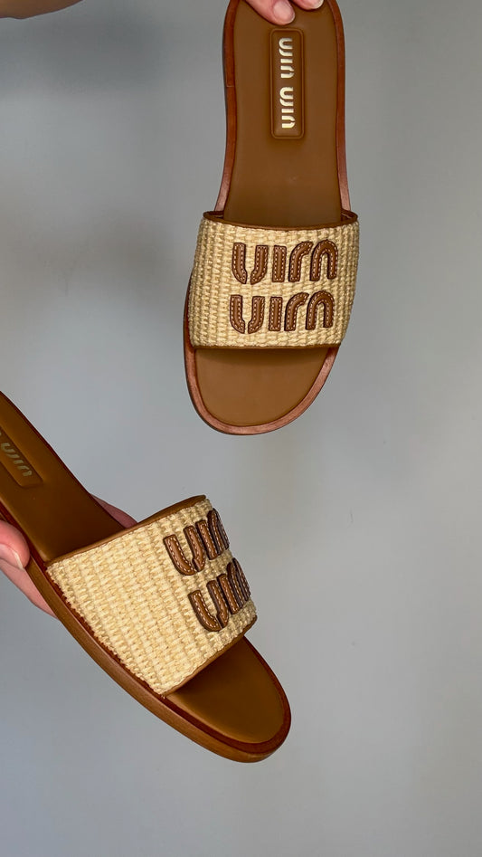 Miu Miu Logo Raffia Sandals - 11