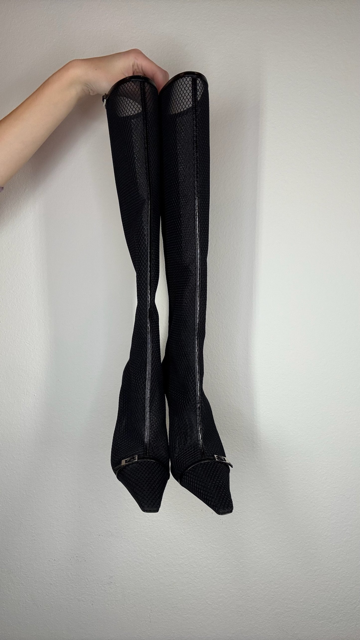 Saint Laurent Black Fishnet Boots - 38