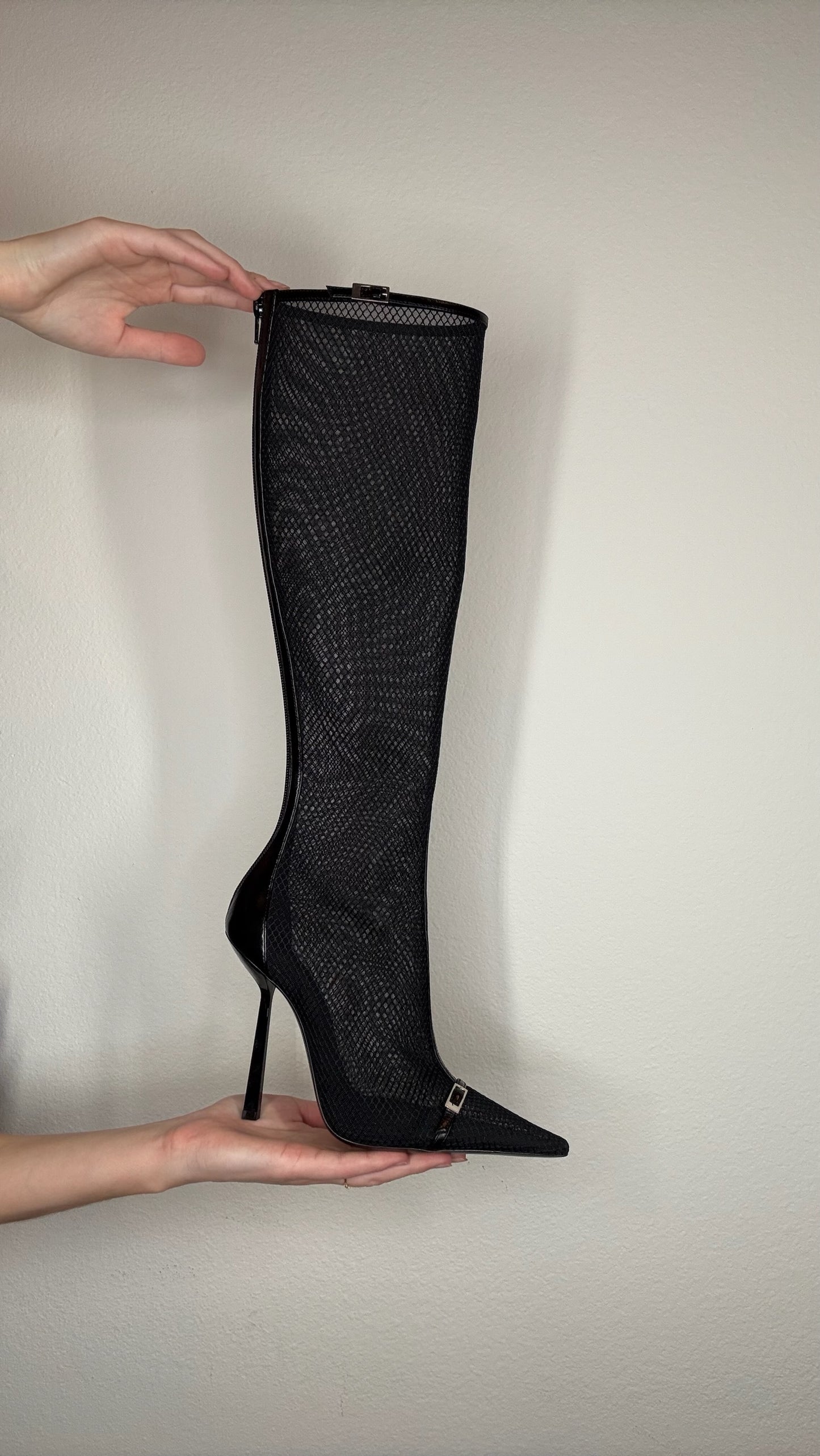 Saint Laurent Black Fishnet Boots - 38
