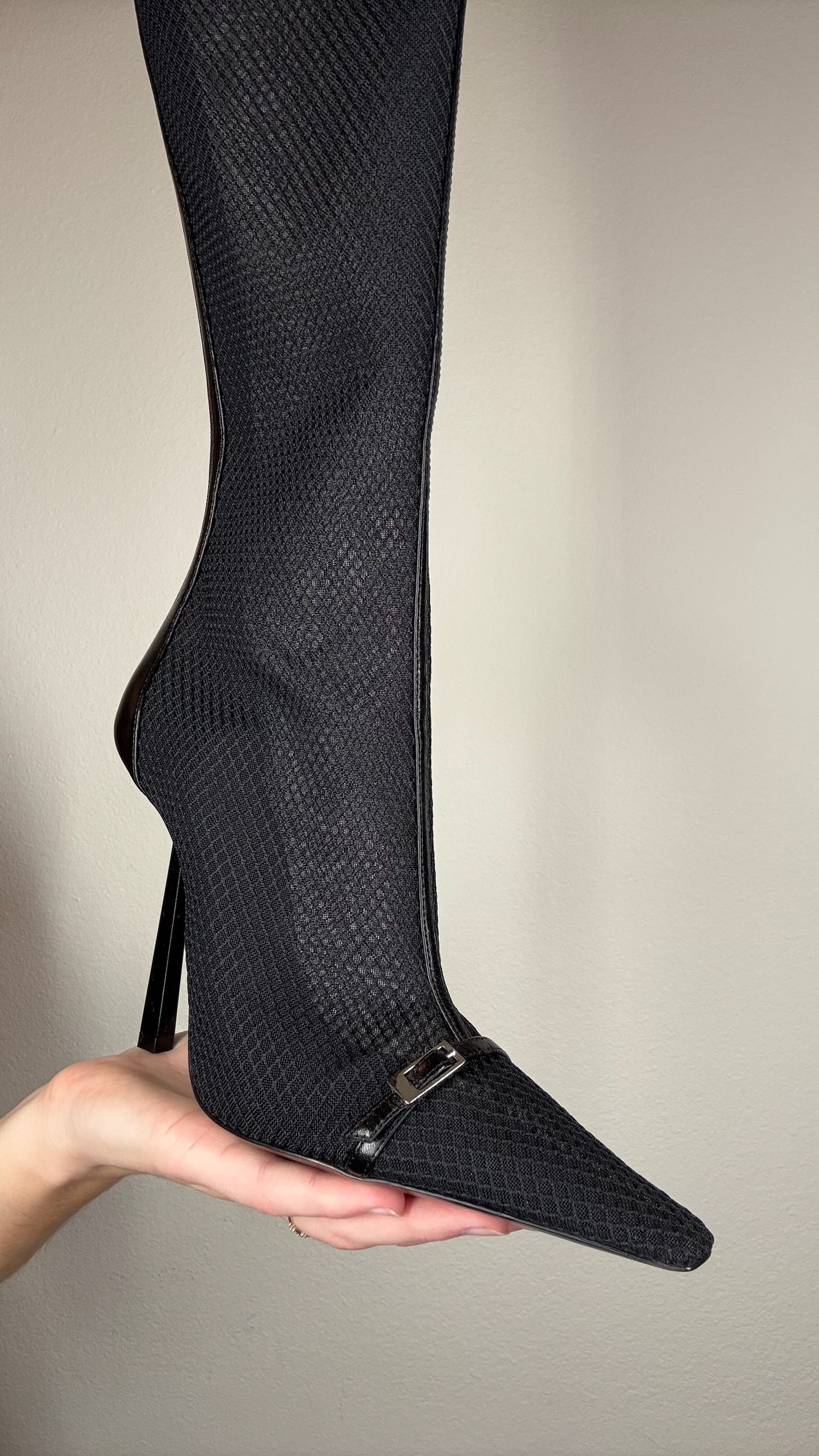 Saint Laurent Black Fishnet Boots - 38