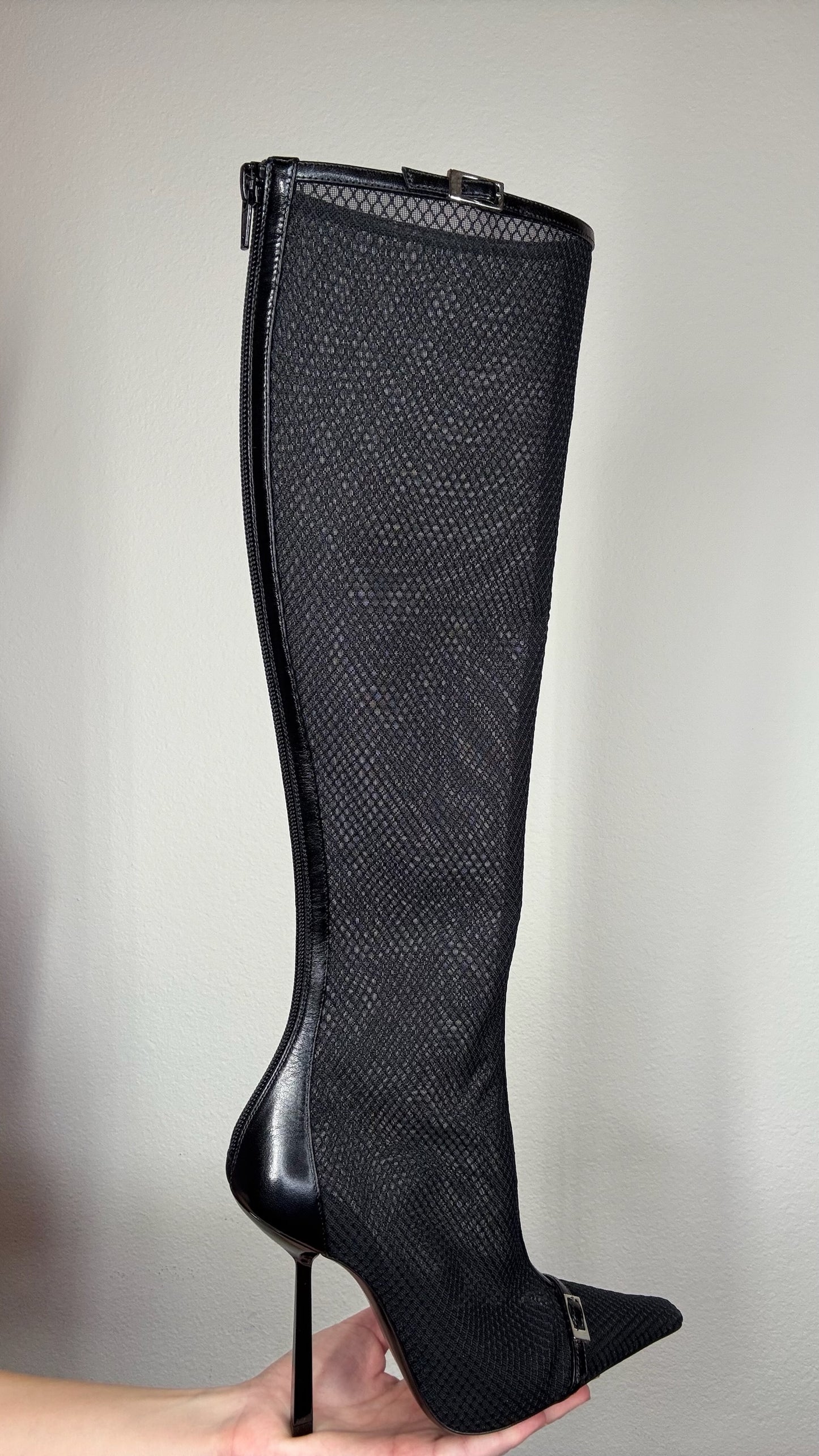 Saint Laurent Black Fishnet Boots - 38