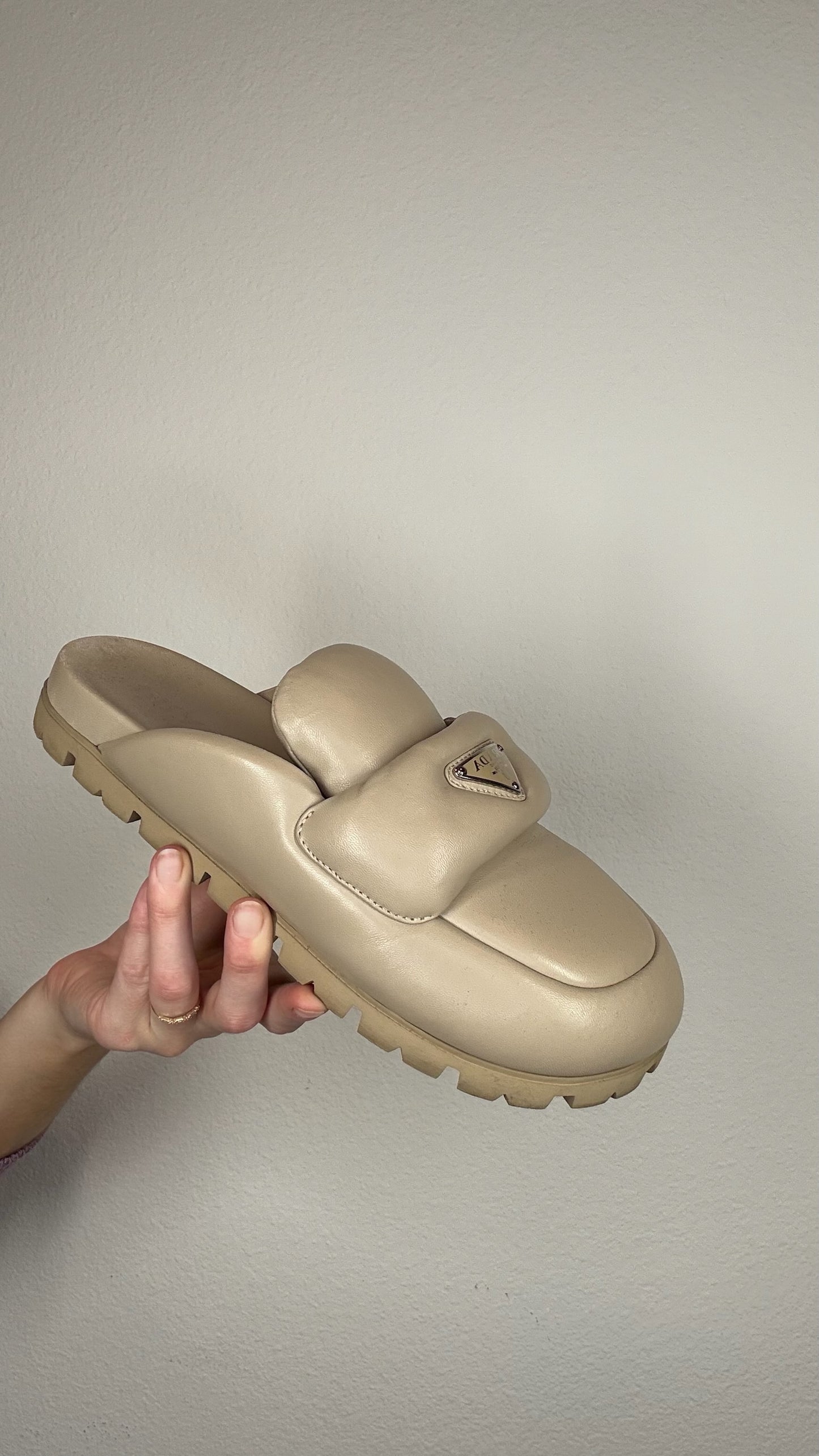 Prada Beige Padded Slides - 40