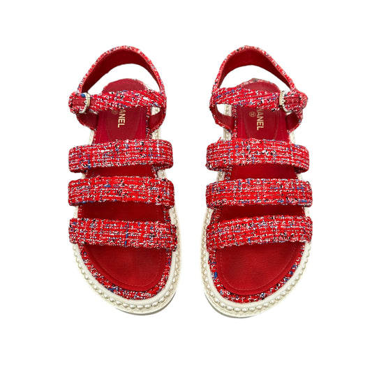 Red Tweed Sandals - 8