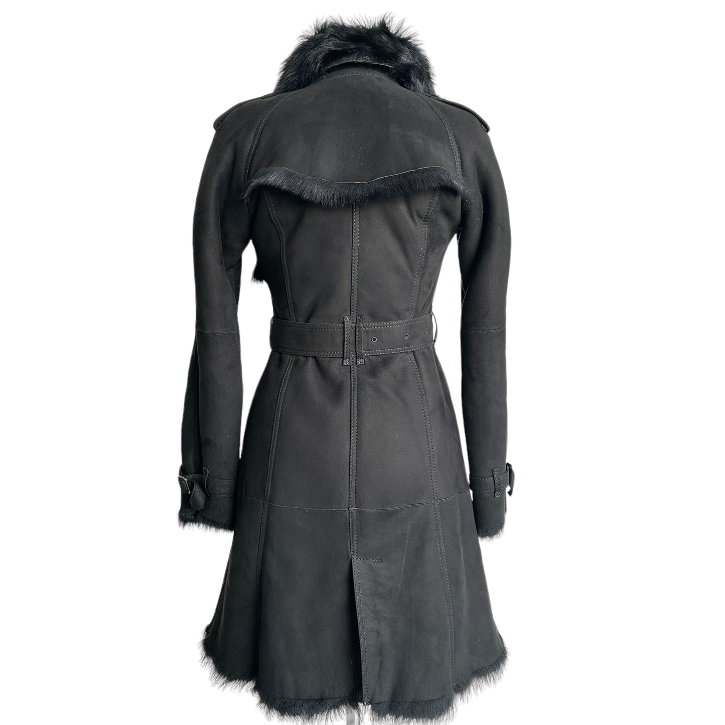 Black Fur Trench Coat - 4
