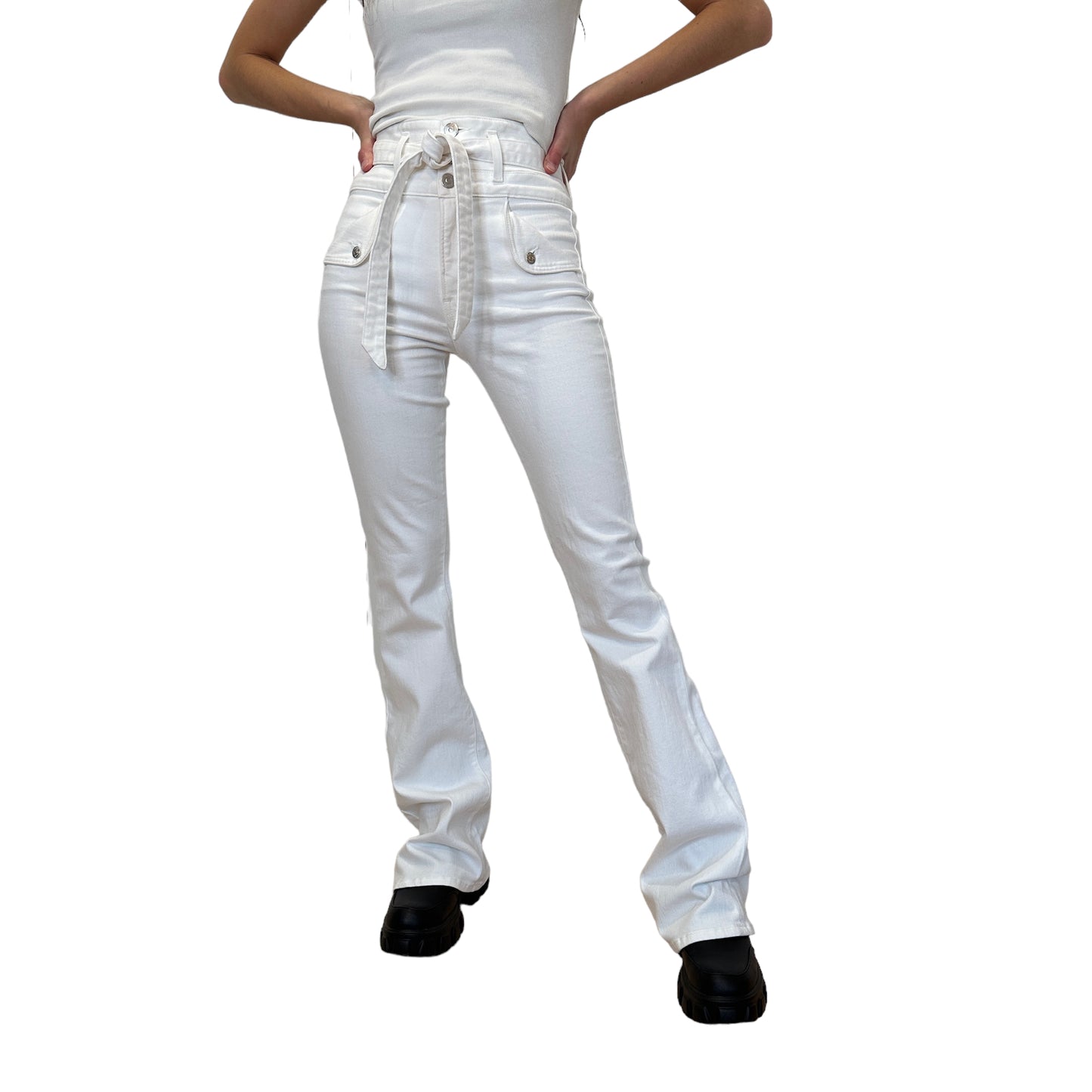 White Tie Waist Jeans - 25