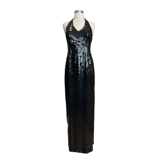 Black Sequin Halter Dress - 8