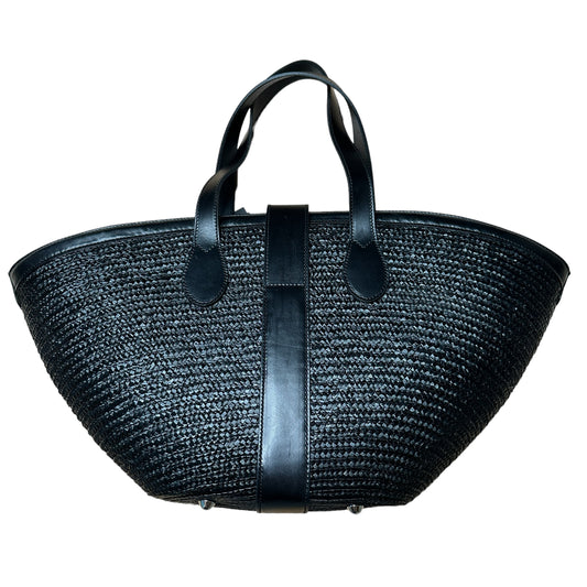 Black Raffia & Leather Bag