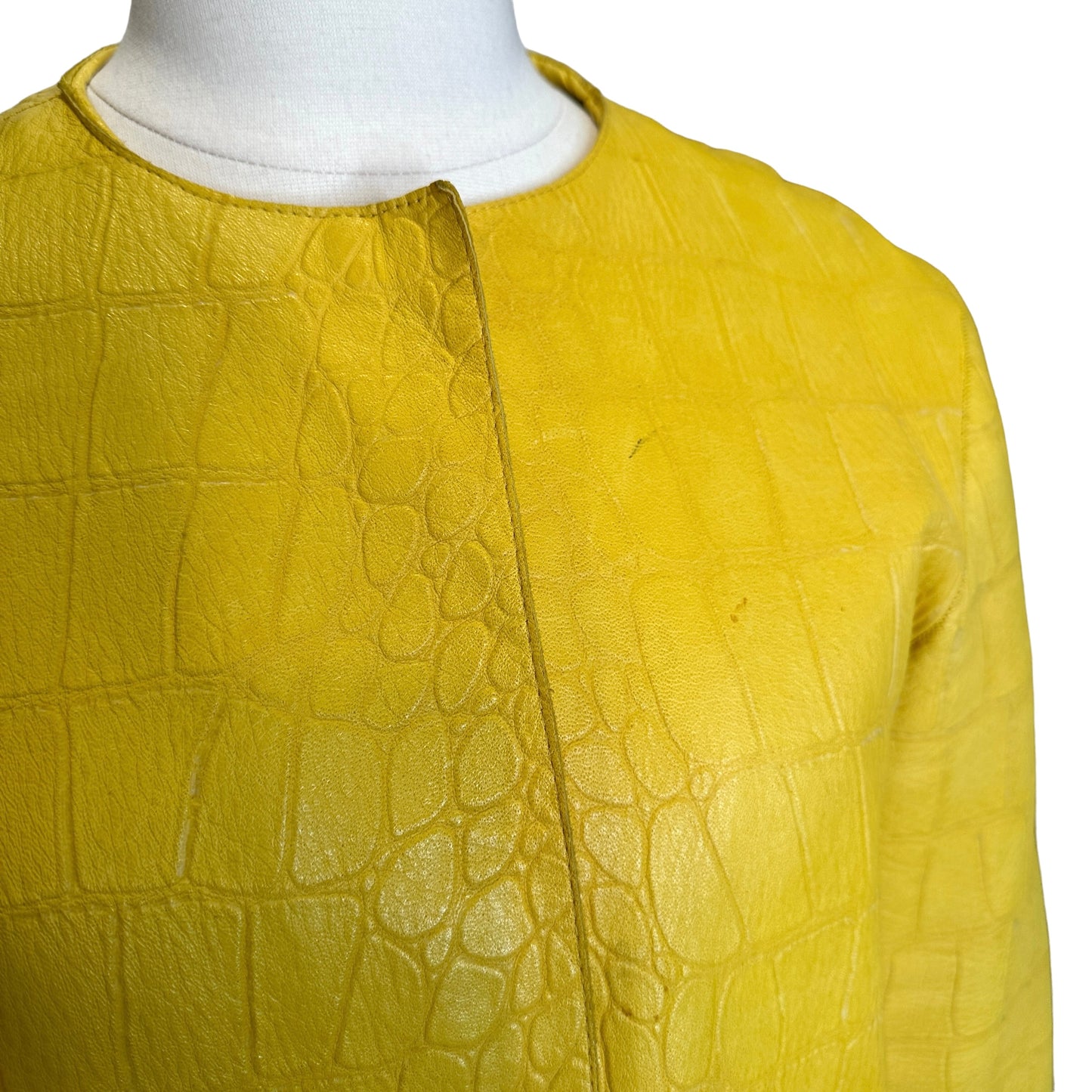 Yellow Embossed Leather Jacket - M