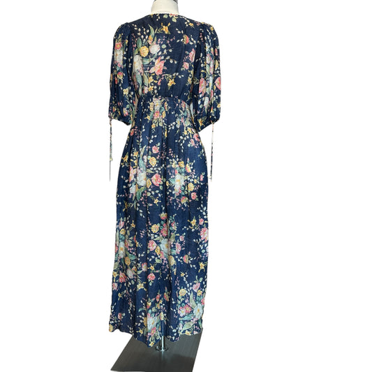 Navy Floral Linen Dress - 0