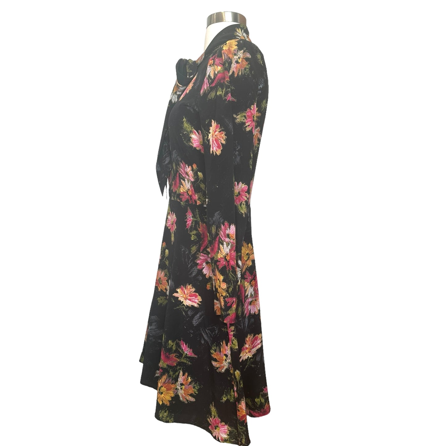 Black Floral Silk Dress - S