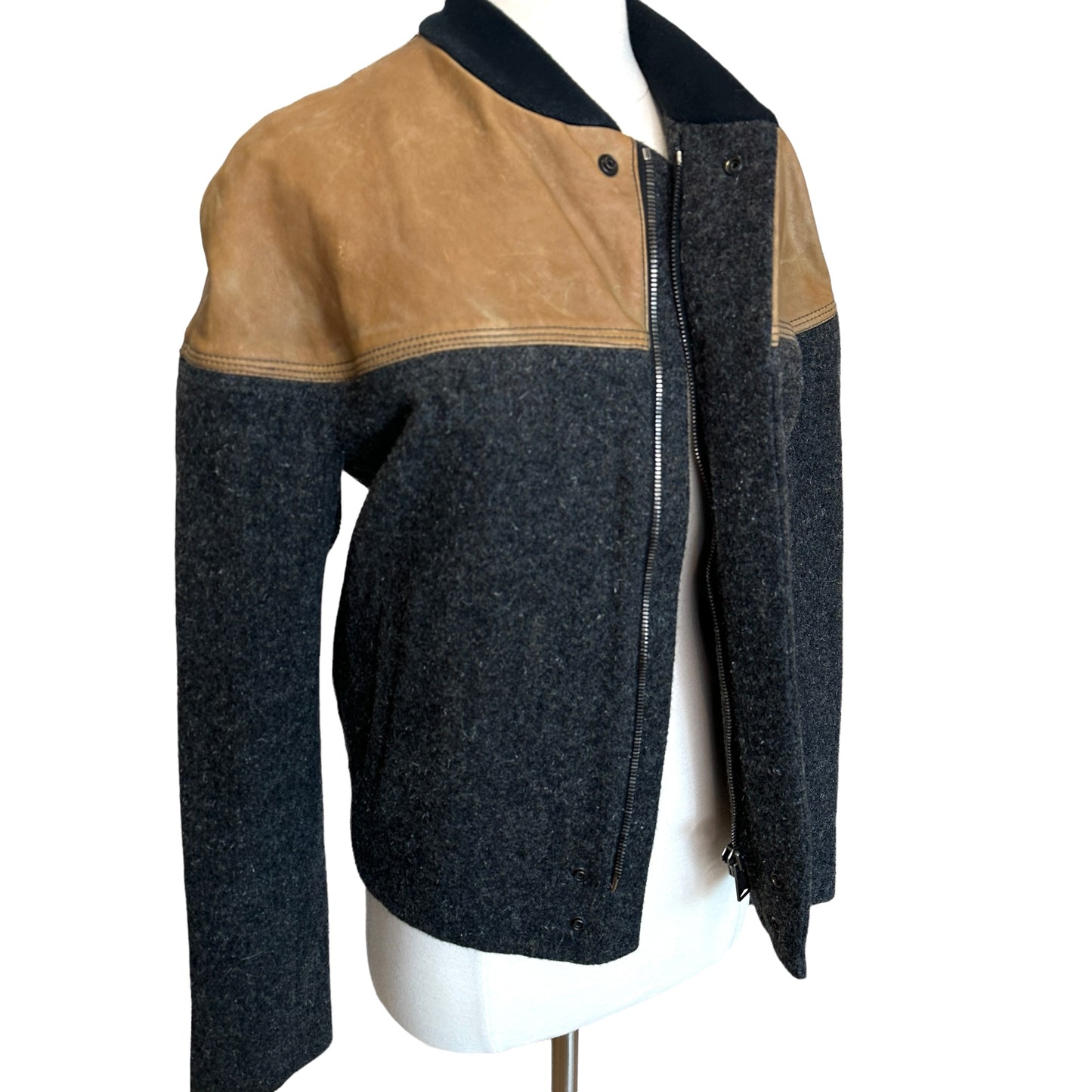 Vintage Wool & Leather Bomber Jacket - L