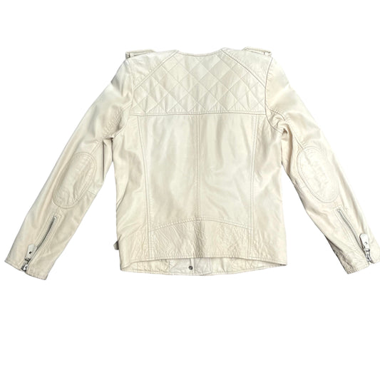 Cream Leather Jacket - M