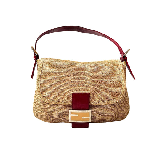 Raffia & Red Leather Vintage Bag