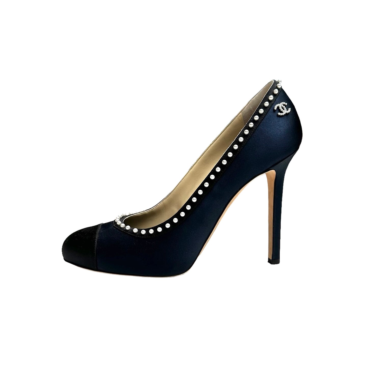 Navy & Black Faux Pearl Heels - 10