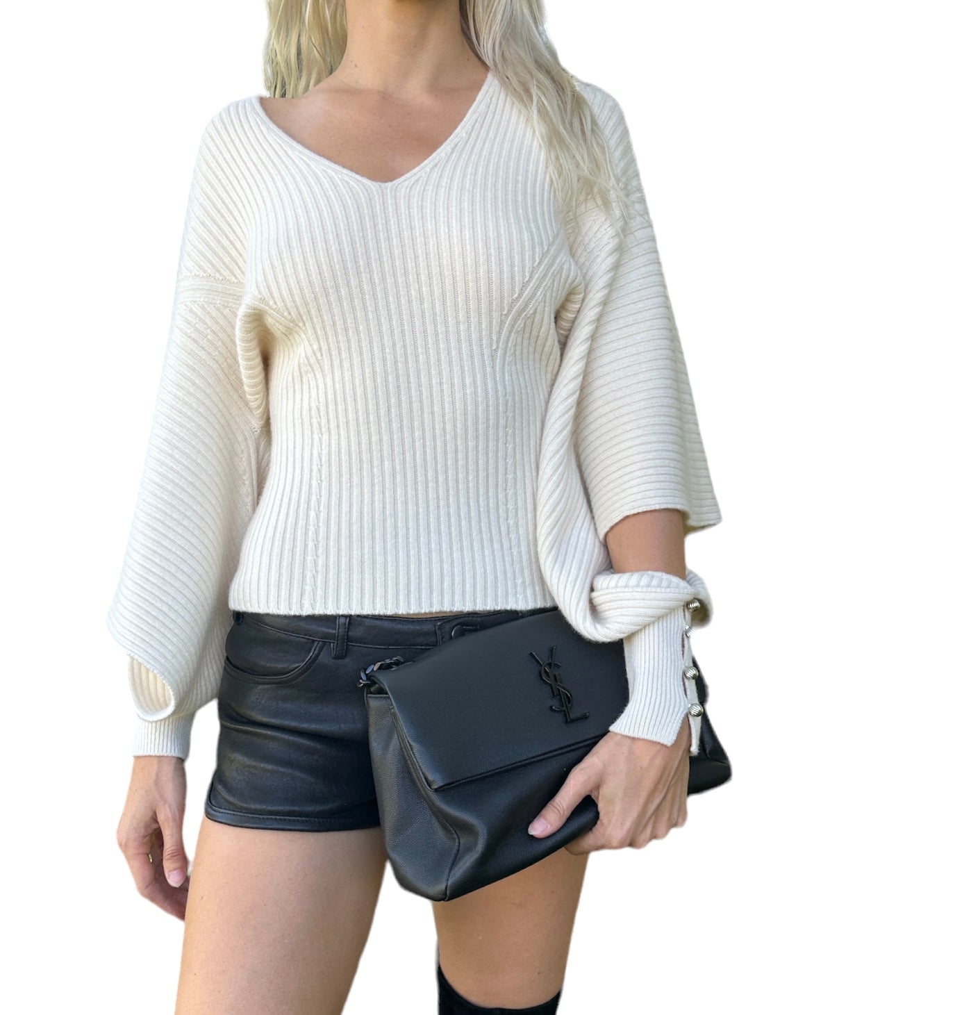 White Ribbed Sweater - S