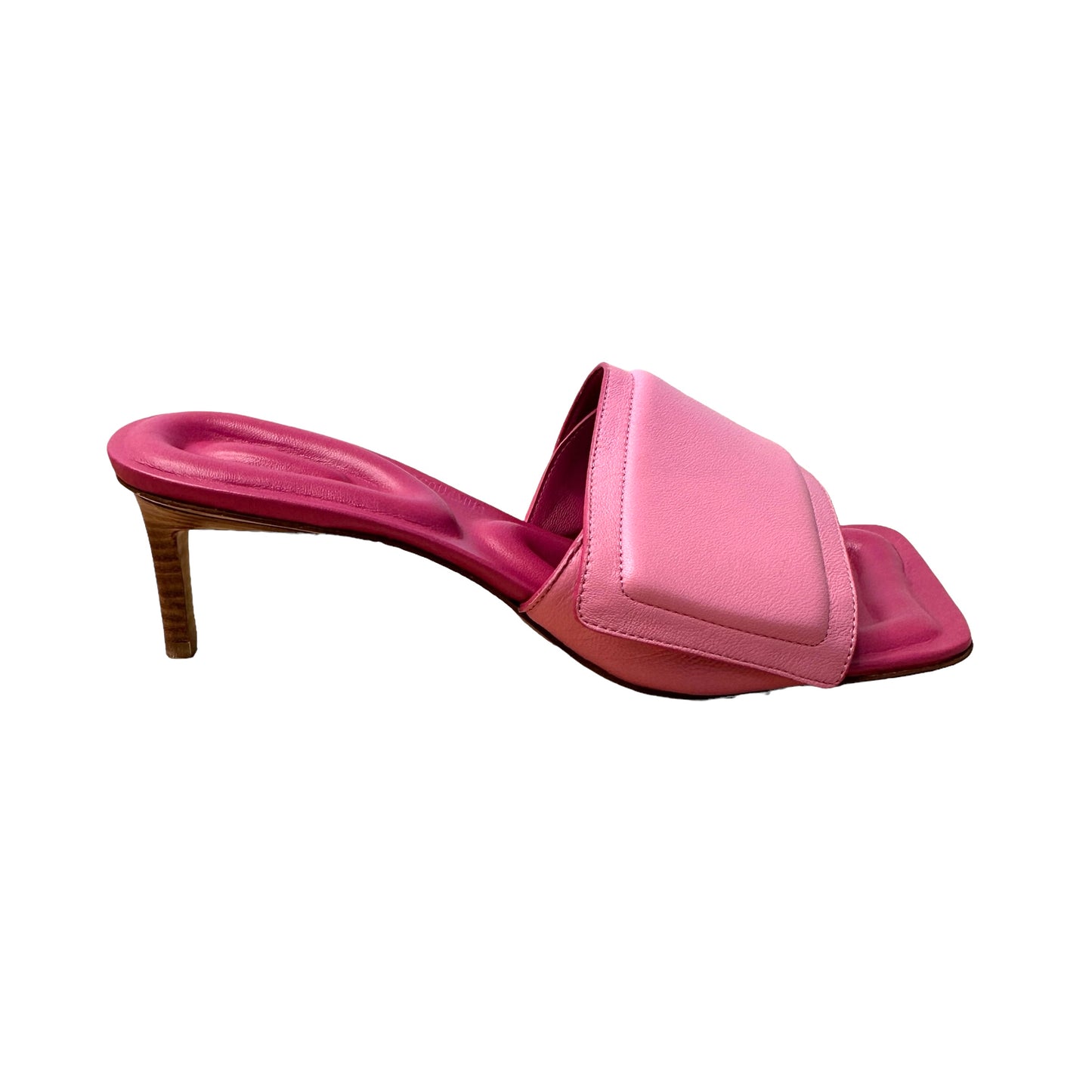 Pink Leather Slides - 7