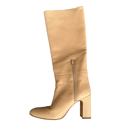 Cream Leather Tall Boots - 8