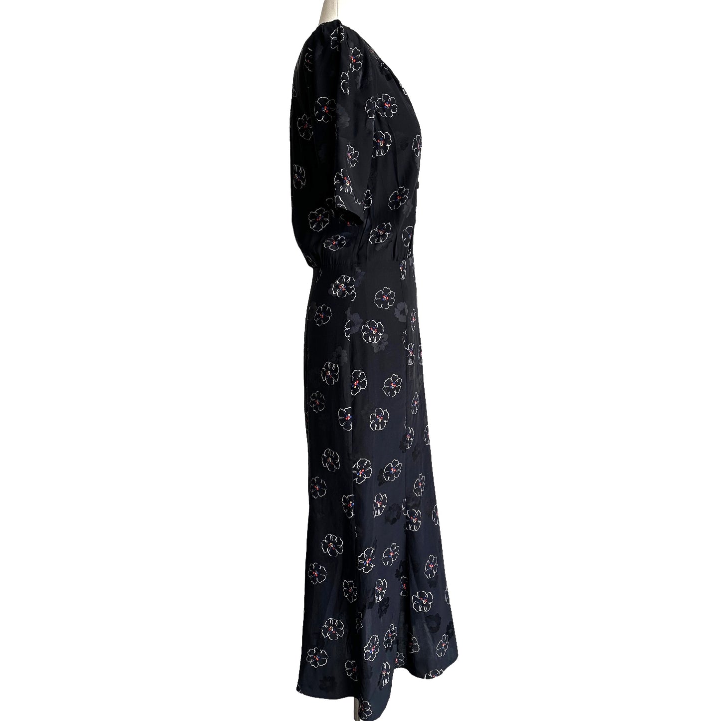 Black Silk Floral Dress - 0