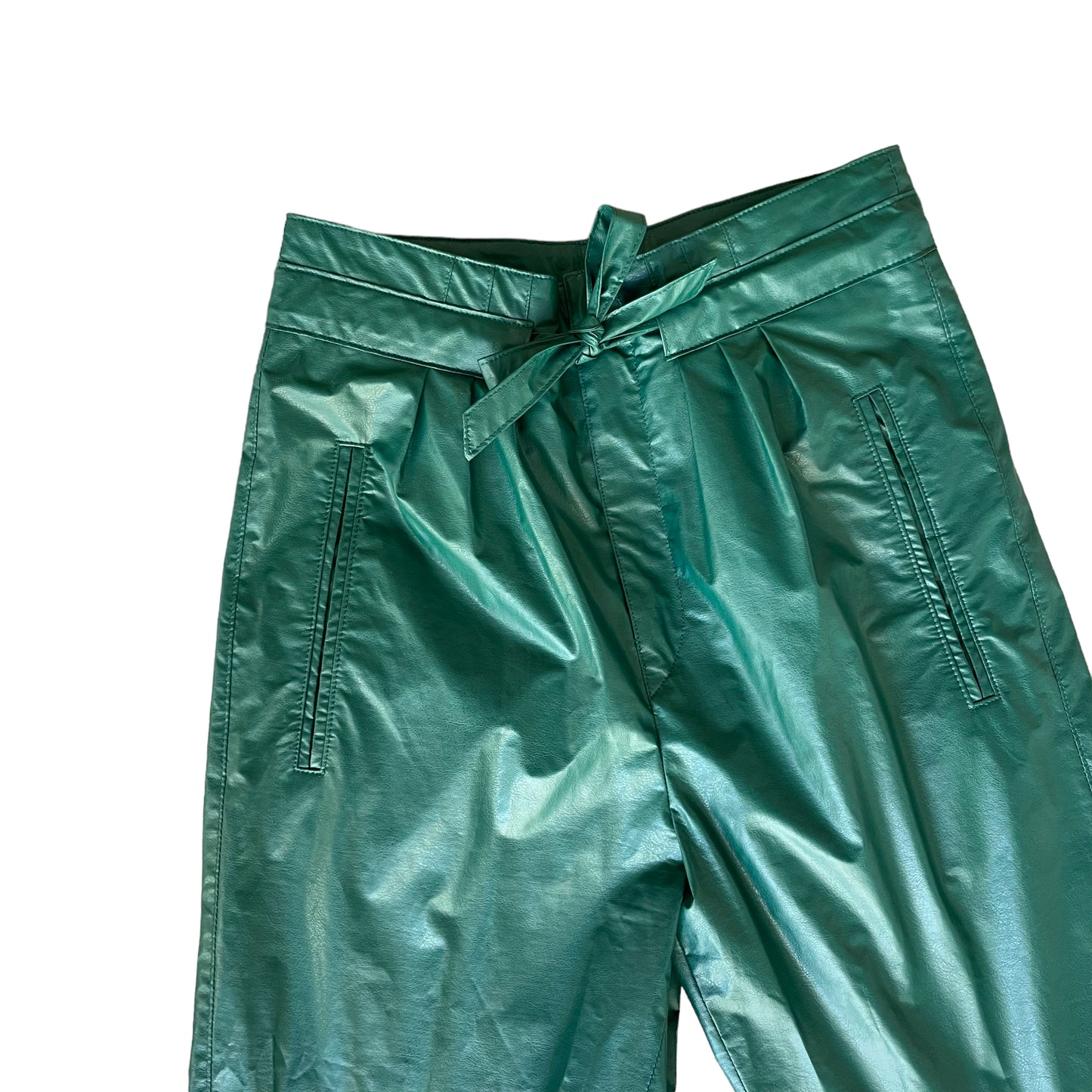 High Waisted Green Paper Bag Pants - S/M