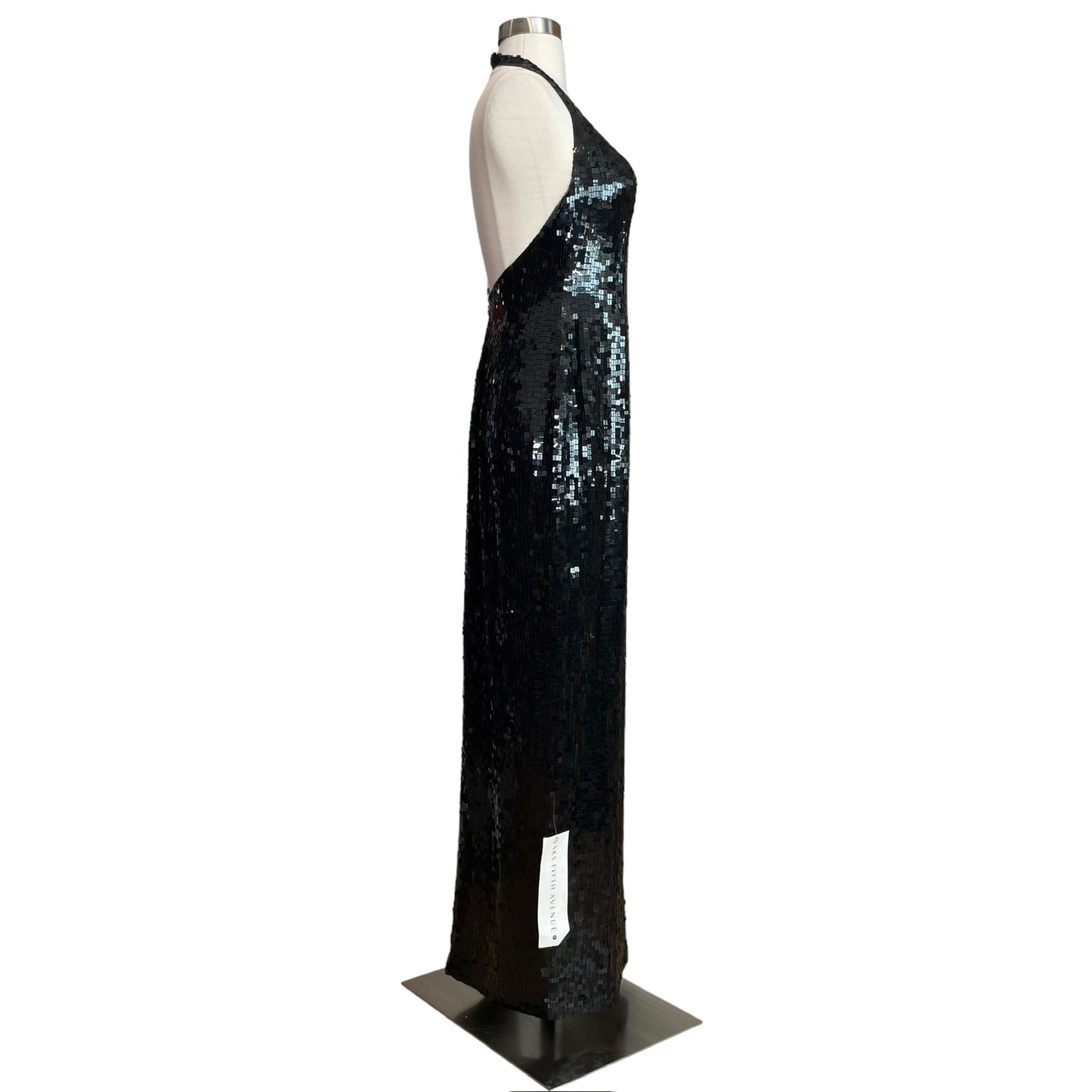 Black Sequin Halter Dress - 8