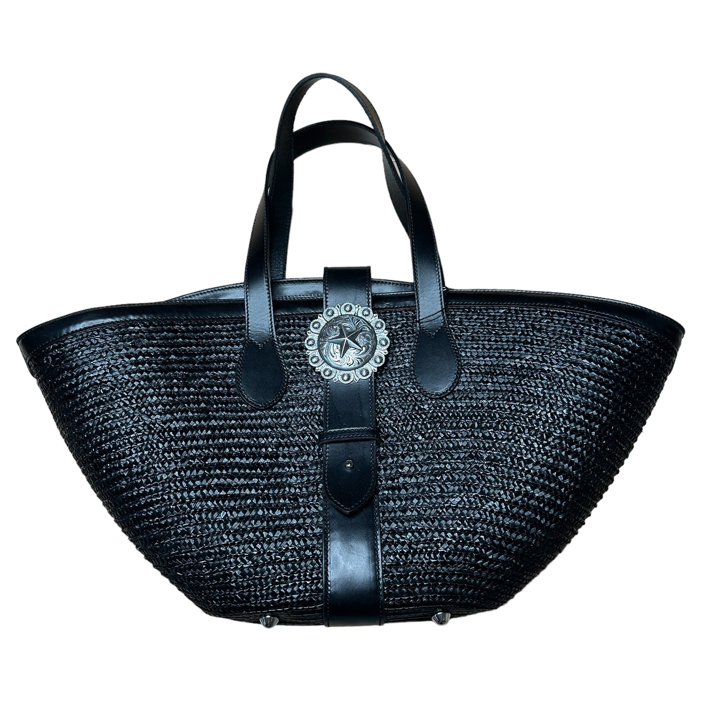 Black Raffia & Leather Bag